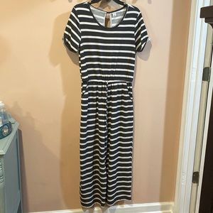 Grey and White Striped Long Romper